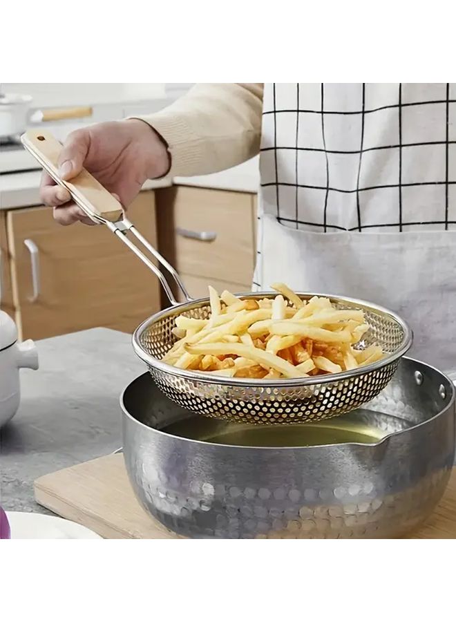 Stainless Steel Skimmer Spoon With Wooden Handle For Noodle Basket Grease Strainer - Image 2